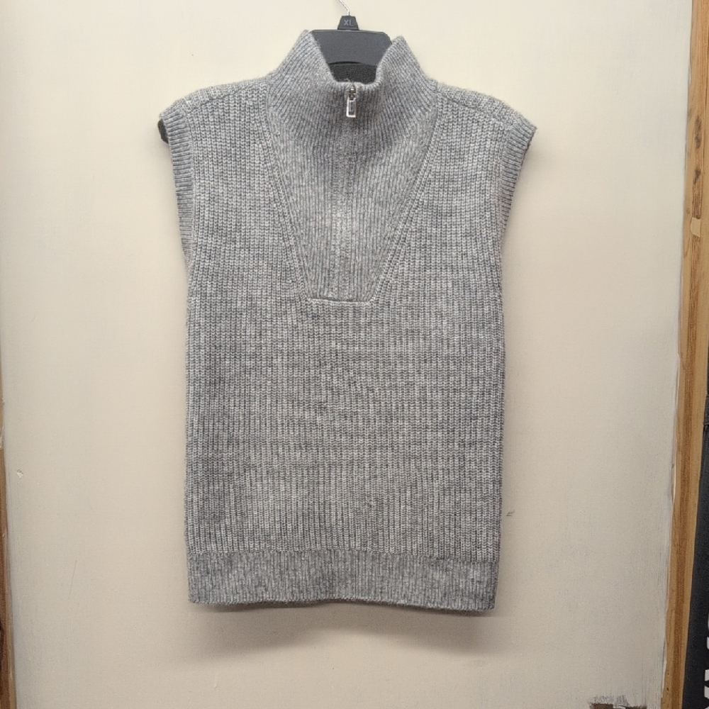 Nine West Womans Zip Up Gray Sweater Vest